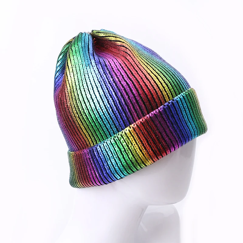 Autumn Winter Ins Gold Silver Purple Metallic Unisex Acrylic Knitted Beanie Cap Hat Skullies Girls Beanies Women Caps 2018 New 4