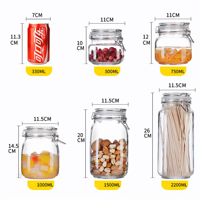 Стеклянные банки с зажимом для сохранения варенья, контейнеры для специй, запечатанные банки, бутылки для меда, банки для солений, банки для хранения Маринованного вина Kimchi, банки с крышками