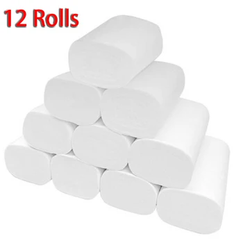 

12 Rolls Toilet Paper Bulk Rolls Bath Tissue Bathroom Soft 3 Ply Household Wood Pulp 140mm*125mm Car Paper Towels