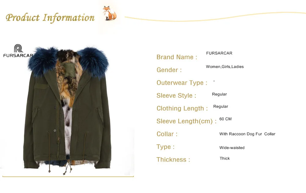 FURSARCAR Fashion 65CM Army Green Jacket Real Fur Parka Women Winter Coat With Raccoon Fur Collar And Cuff Casual Warm Fur Parka