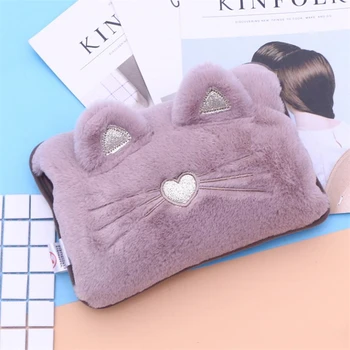 

Plush Warm Treasure Cute Cartoon Electric Hand Warmer Rechargeable Cat Embroidery Hot Water Bag Double Sided Quick Heating ZK63