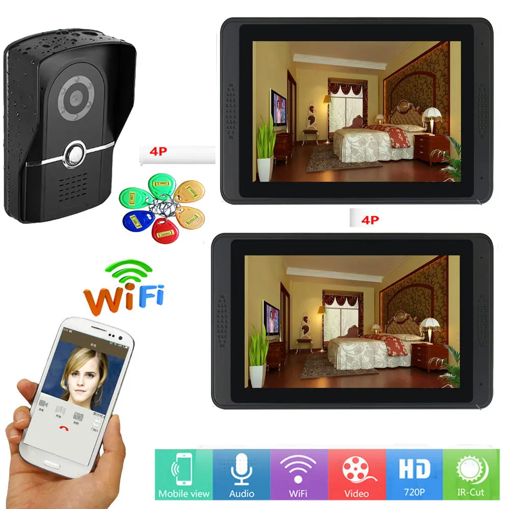 RFID видеодомофон 7 дюймов Wifi беспроводной видеодомофон домофон система с проводной камерой Поддержка приложения домофон запись - Цвет: C KIT