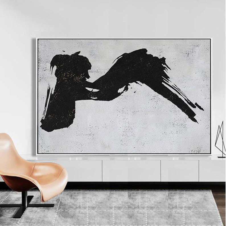 

Large Horizontal Painting Canvas Art Black And White Art Living Room Painting Minimal Art Modern Home Decor Wall Art