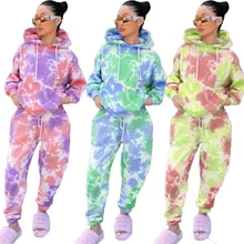 Two Piece Set Woman Outfit  Sweatsuit Casual Tie Dye Hoodie Long Sleeve  Sweatpants Tracksuit Winter Sets Wholesale Dropshipping