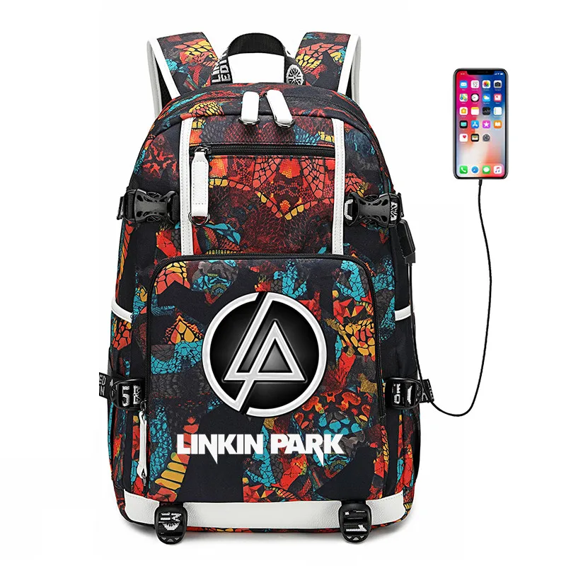 Linkin park linkinpark рюкзак с usb-портом, светящийся usb-порт, рюкзак, сумка со змеиным узором, Студенческая сумка для книг, дорожная сумка для ноутбука