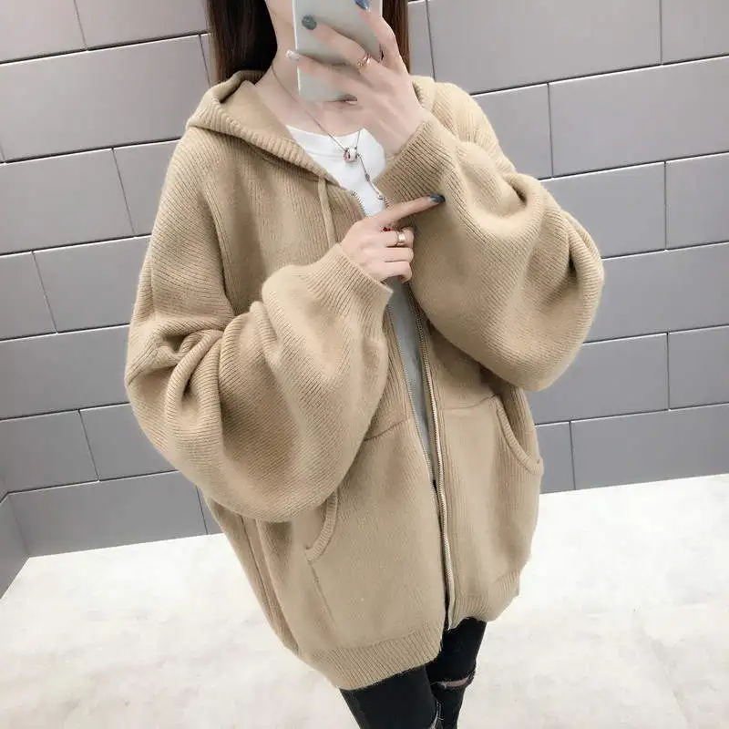 Свитер с капюшоном женский кардиган 2019 НОВЫЙ свободный осенне-зимний теплый