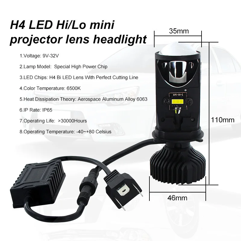 H4 9003 светодиодный мини проектор RHD/LHD двойной с линзами для фар 90 Вт 6500 К головной