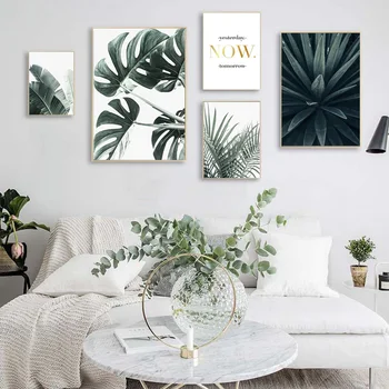 

Scandinavian Green Leaf Plant Canvas Wall Art Poster Nordic Nature Print Painting Minimalist Decorative Picture Home Decor