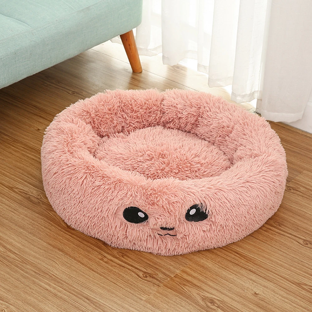 Bean Red Теплая подстилка, Спящая круглая, котята, кровать для домашних животных, супер мягкая, нескользящая, милая домашняя, искусственный мех с бархатным узором, утолщенная, зимняя, для щенков, собак, кошек - Цвет: Bean Red
