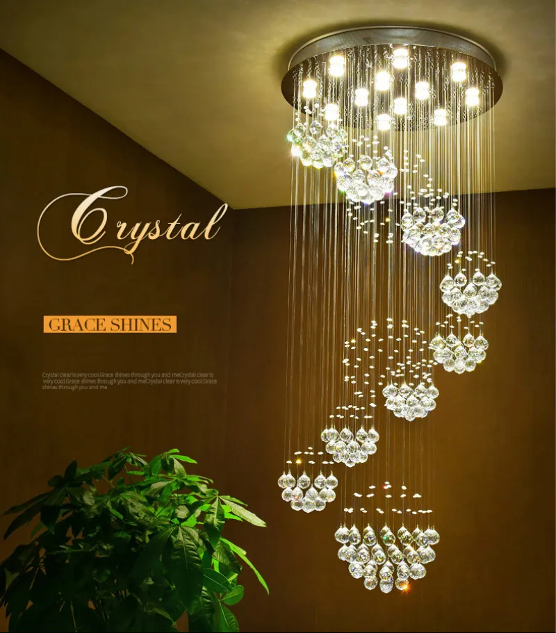 Large Modern Crystal Double Helix Round Elegant Hotel Staircase Crystal Chandelier