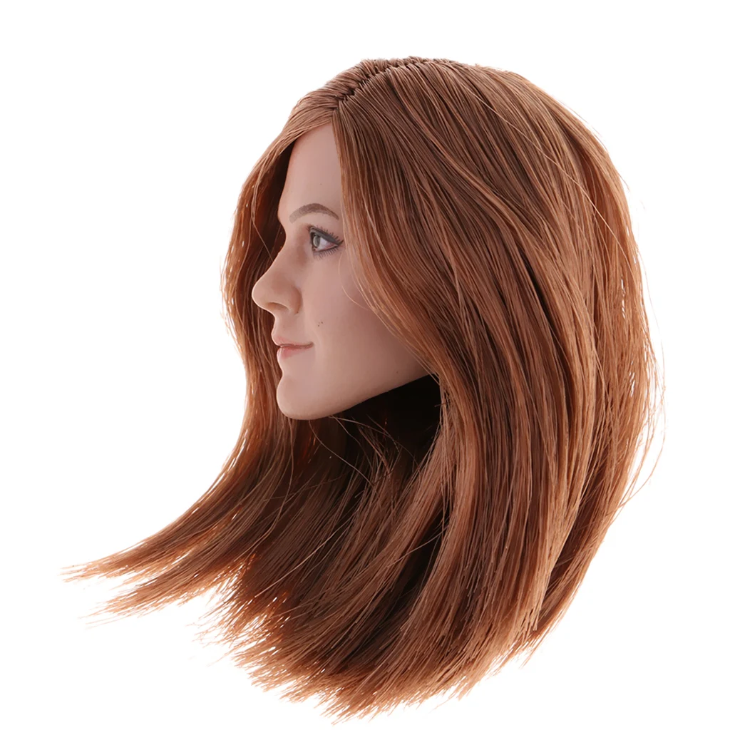 1:6 Scale Female Beauty Head Carved Sculpt with Brown Hair for 12 inch Phicen Body Figure Accessory B