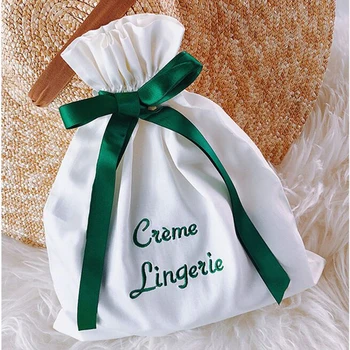 

20x25cm Custom Logo Silk Satin Hair Bags Makeup Cloth Extension Wigs Luxry Products Ribbon Drawstring Storage Packaging Bag