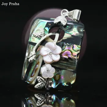 

Fashion square abalone shell pendant / Fresh and sweet style flower carved pendant 30*44mm / wholesale dropshipping