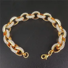 Модные 12 мм Широкие Стразы хип-хоп хипстерские овальные кубинские браслеты-цепочки Толстые мужские браслеты ювелирные изделия ZK40