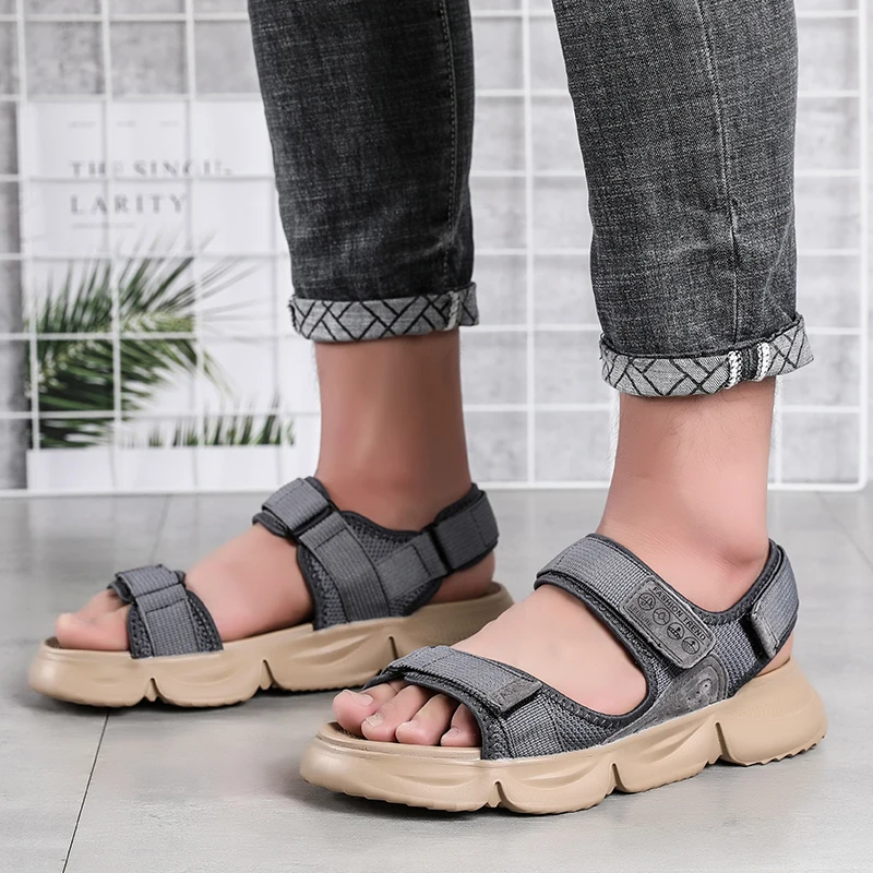 

Vastwave Mesh Men Sandals Leather Casual Shoes Handmade Sandals For Men Sports Male Beach Sandals Summer Shoes for Men