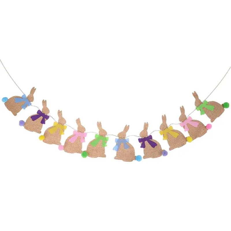 

2.5 Meters Banners Rabbit Shape Banners with Colorful Bowknot Bunting Banners Garland For Easter Decorations