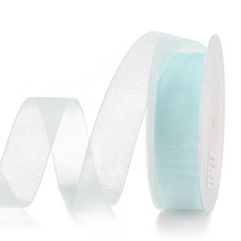 light blue 305 YAMA Прозрачная Шелковая лента из органзы 200 ярдов 22 25 32 38 мм черного, белого, красного, синего, фиолетового цветов для галстуков, Подарочная Свадебная Упаковка - Цвет: light blue 305