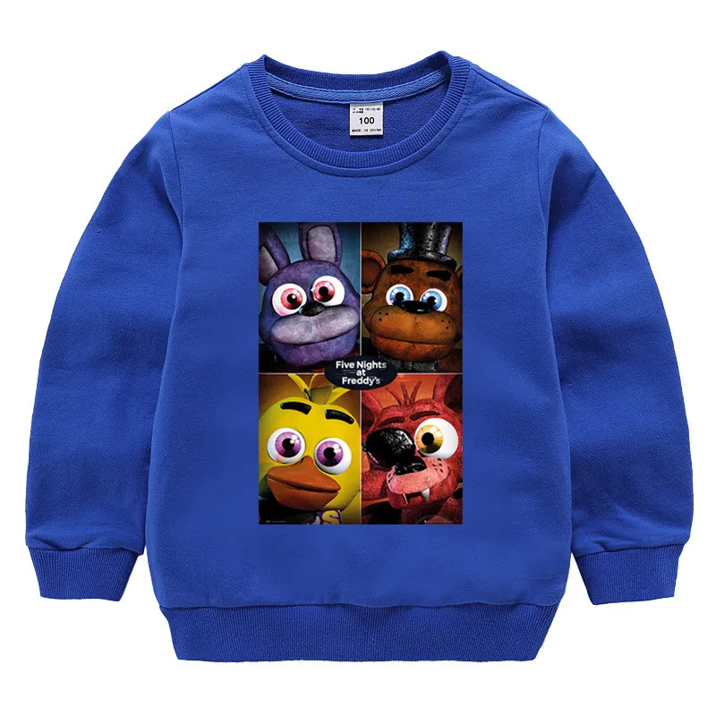T127U-blue Детские хлопковые толстовки с капюшоном с принтом Five Nights At Freddy, хлопковый пуловер для девочек, топы для маленьких мальчиков, осенняя одежда - Цвет: T127U-blue