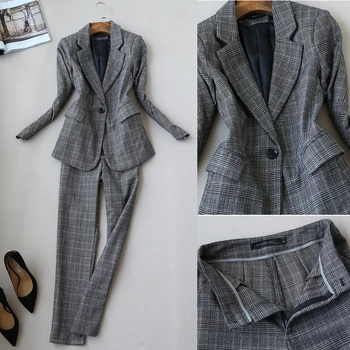 

Women's suit jacket women 2020 spring and autumn new chic plaid suit pants pants two-piece Slim was thin temperament clothes set