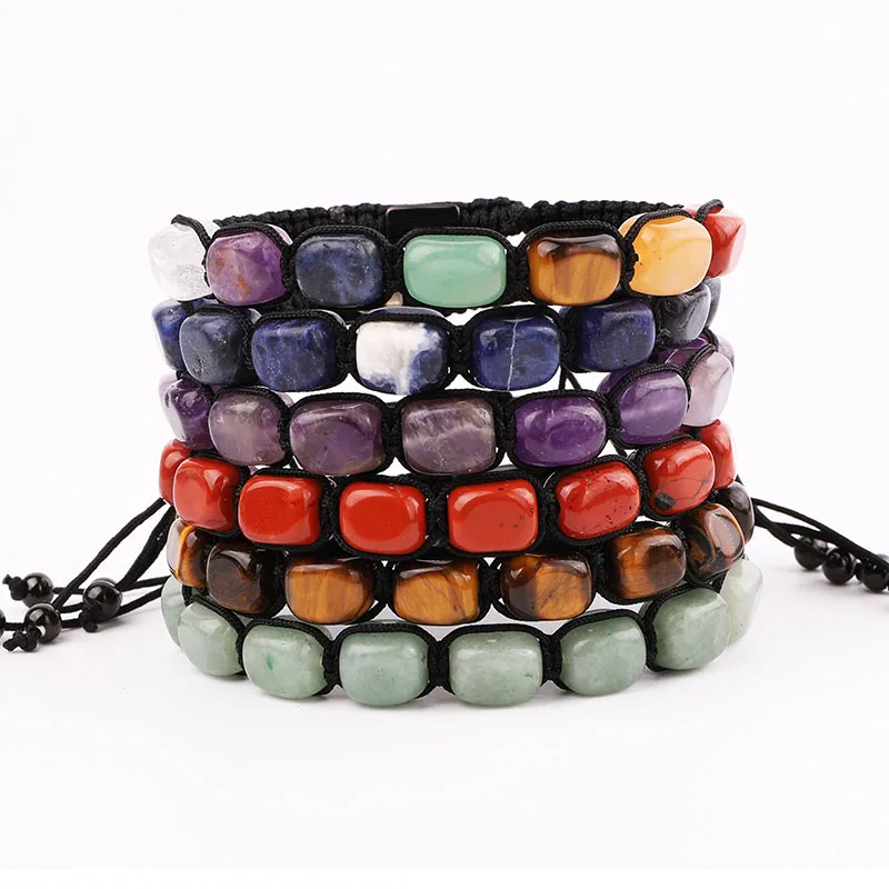 New Fashion Natural Stone 7 Chakra Energy Stone Beads Braided Custom Macrame Bracelet Jewelry Men Women