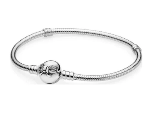 Браслет из стерлингового серебра 925 пробы Изящный бант застежка с хрустальной змеиной цепочкой браслет подходят бусины шармы «сделай сам» модные украшения