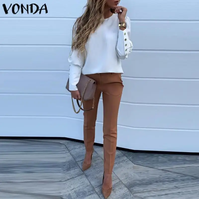 VONDA Office Ladies Blouse Women Sexy Back Buttons Party Tunic 2019 Autumn Shirts Bohemian Tops Casual Loose Blusas Plus Size - 4.00039E+12