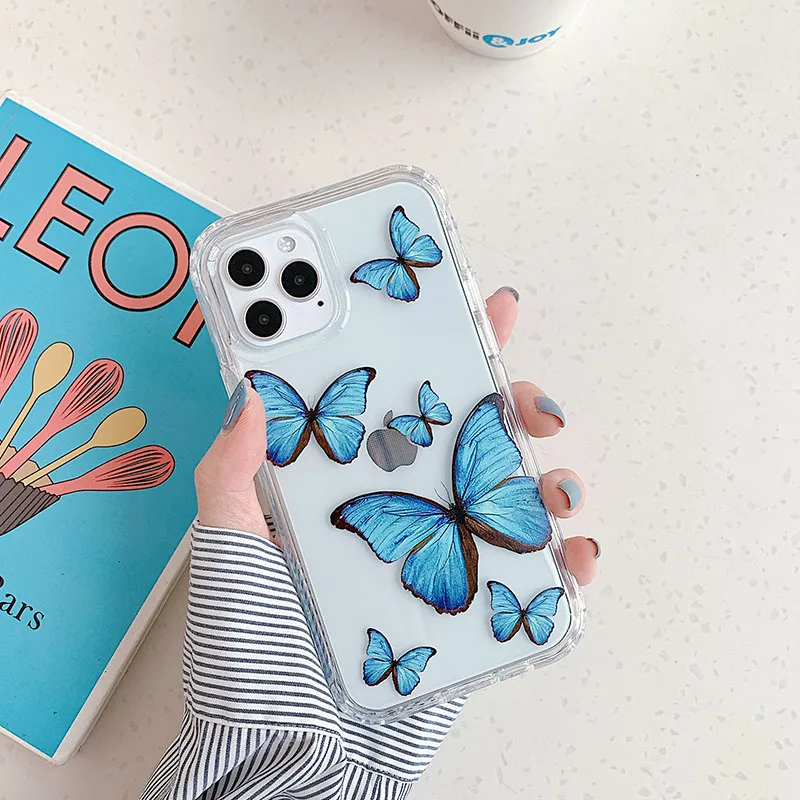 

Beautiful Color Butterfly Phone Case for Iphone 11 Pro Max 6 7 8 Plus 12 X XR XS SE Transparent Antifall Thicken Back Soft Case