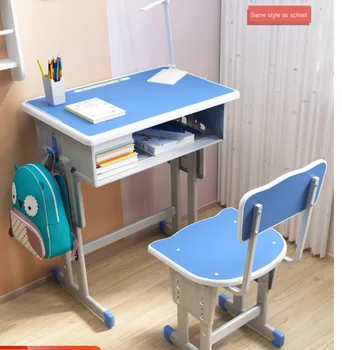 

Wide desktop primary and secondary school students' desks and chairs with Pen slot children's learning and writing home desk rou