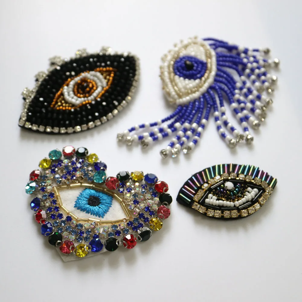 1pc beaded embroidered eye Patches for Clothing sew on rhinestonen eyes parches Appliques Decoration Badge parche