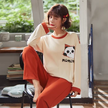 

Summer Pjs Cotton Women Pajamas Sleepwear Sets Cartoon Lady Nightwear Women's Round Neck Casual Homewear Loungewear Suit M-XXXL