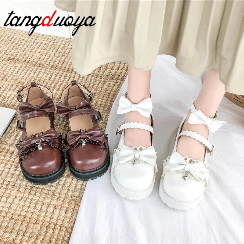 Sweet lolita shoes detachable bowknot bandage mid heel round head women shoes comfortable kawaii girl loli cosplay shoes zapatos slingbacks for work	