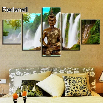 

5D DIY Diamond Painting 5 Pieces Buddha Waterfall Scenery Square Drill Diamond Embroidery Home Decoration Handmade Gift TT2755