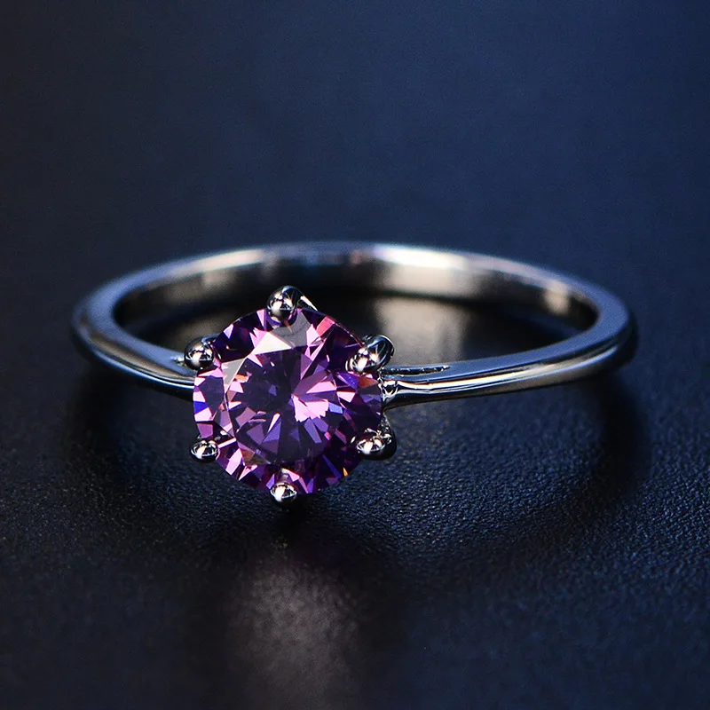 PANSYSEN, серебряные ювелирные изделия из натуральной 925 пробы, свадебные кольца для женщин, розовое, белое, красное, зеленое, синее кольцо из драгоценного фиолетового камня, размер 4-12 - Цвет камня: Фиолетовый