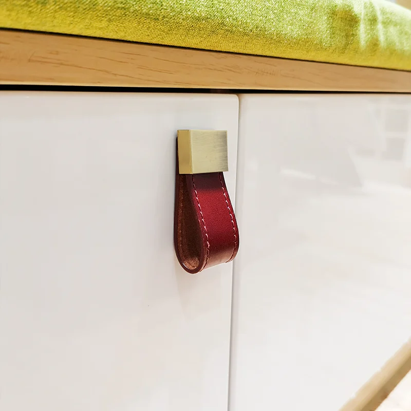 

96mm Pure Leather Furniture Hardware Handle for Cabinet