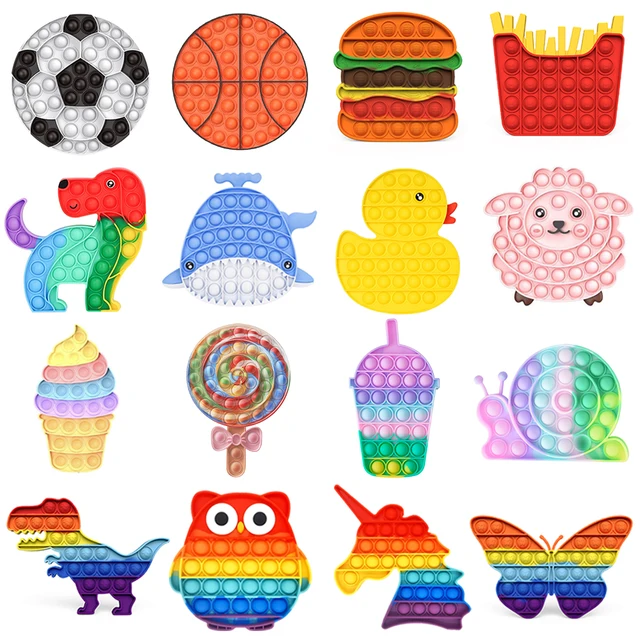 Rainbow Push Bubble Animal Toys Sensory Autism Squeeze Stress Reliever Mini Toys Game Simple Dimple Relax Toy 5