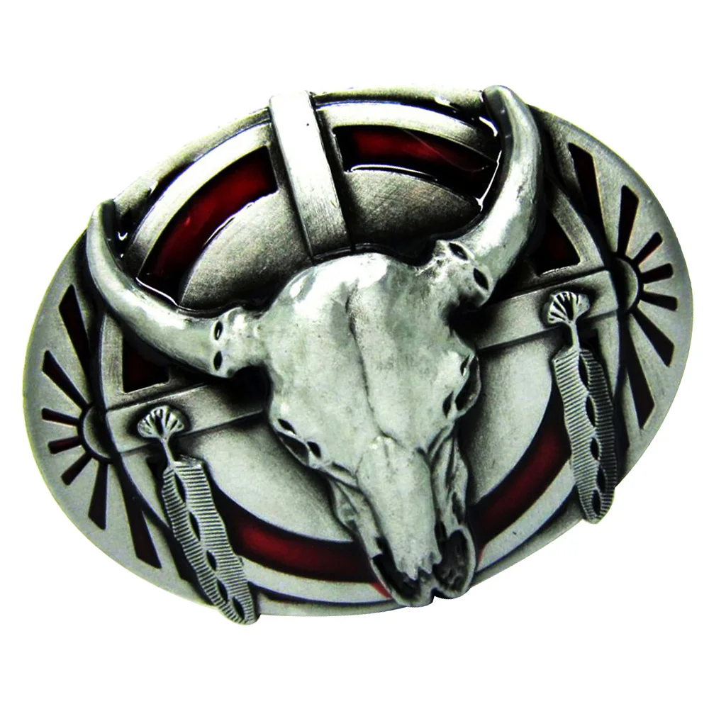 Longhorn Belt Buckle Vintage Western Metal Buffalo Indian Cowboy Men Silver