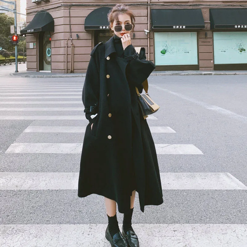 

Photo Shoot Woolen Jacket Women's Mid-length Short-height 2020 New Style plus Thick Cotton Winter Slim Fit Loose-Fit Woolen Over
