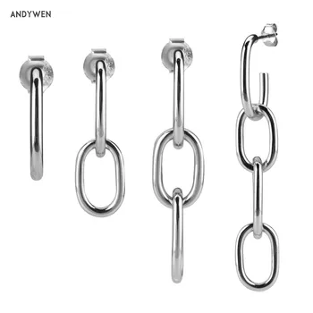 

ANDYWEN 925 Sterling Silver 2020 Fashion Rock Punk Multi Type Long Chain Ovals Pendiente Hoops Loops Circle Earring Jewelry