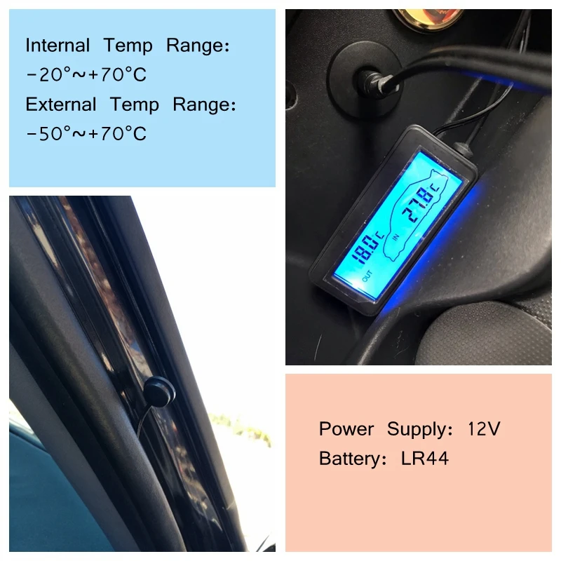 12V автомобильный термометр для дома и улицы транспортного средства по Цельсию Температура измерительный прибор для контроля уровня сахара в крови с 1,5 кабель Сенсор