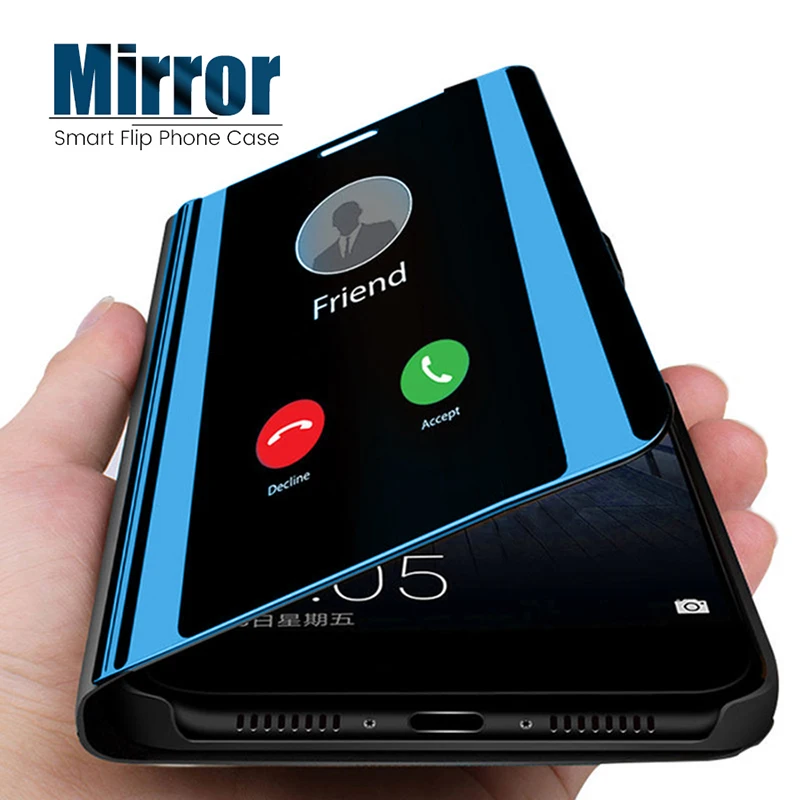 mirror flip stand case for huawei y7 prime 2019 cover y5 lite 2018 y9 y6 y 5 6 7 9 fundas | Мобильные телефоны и