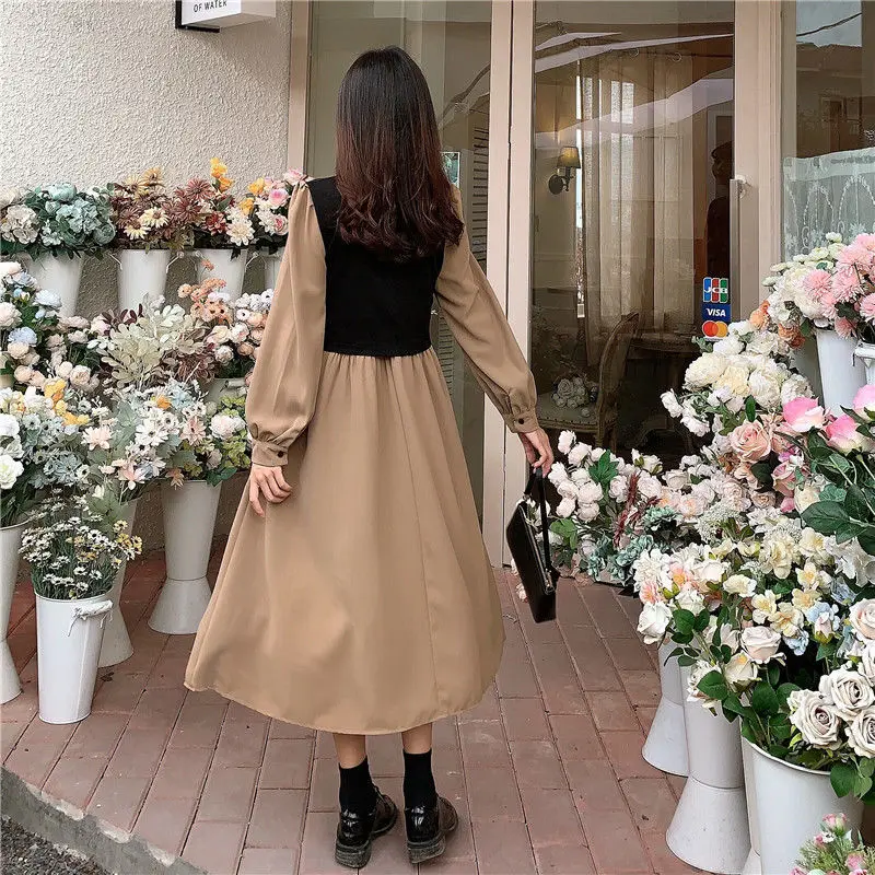 Long Sleeve Dress Elegant Plus Size 3XL Fake Two Piece 2020 New Autumn Design Bow Knot Female Temperament Robe Trendy Vestidos black dress