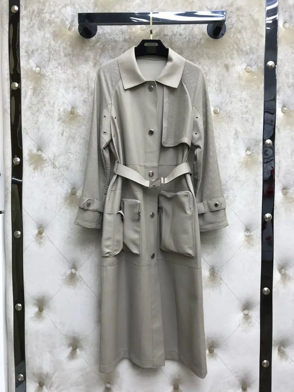 

2019 autumn female new fashion lambskin trench coat 0826