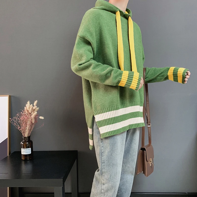 Winter Hooded Sweater Men's Warm Contrast Color Casual Knit Pullover Men Sweter Clothes Loose Long-sleeved Sweater Men S-XL Winter Hooded Sweater Men's Warm Contrast Color Casual Knit Pullover Men Sweter Clothes Loose Long-sleeved Sweater Men S-XL