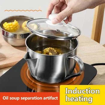 

Multifunctional Stainless Steel Gravy Oil Grease Soup Fat Separator Oiler Filter Strainer Bowl Cooking Pots Kitchen Gadget Set