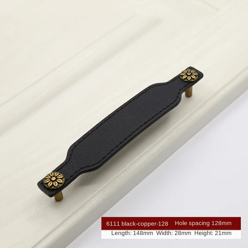 C6111-Black-C.C128mm JD кожаная ручка современный минималистичный ящик кухонный шкаф дверная ручка на заказ DIY кожаная ручка черная белая кожаная ручка - Цвет: C6111-Black-C.C128mm