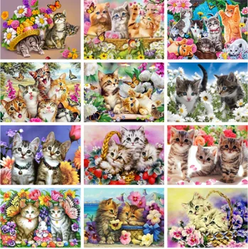 

Full Round Diamond Painting Cat in flower Animal 5D DIY Diamond Embroidery Cross Stitch Kit Picture Of Rhinestones Mosaic Sale