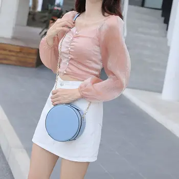 

2020 ladies bag solid color small round bag ladies shoulder bag
