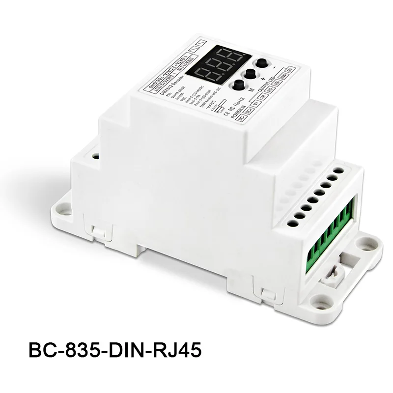 

BC-835-DIN-RJ45 5CH DC12-24V input 5A*5CH output Constant voltage PWM DMX512/1990 Decoder controller for led strip light lamp