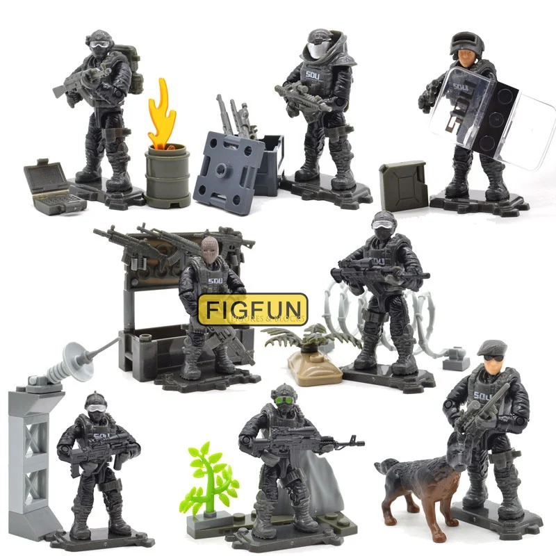  SWAT Mega Toy Figure Set War Military Series with Weapons Dog Call Telescope Building Blocks Bricks