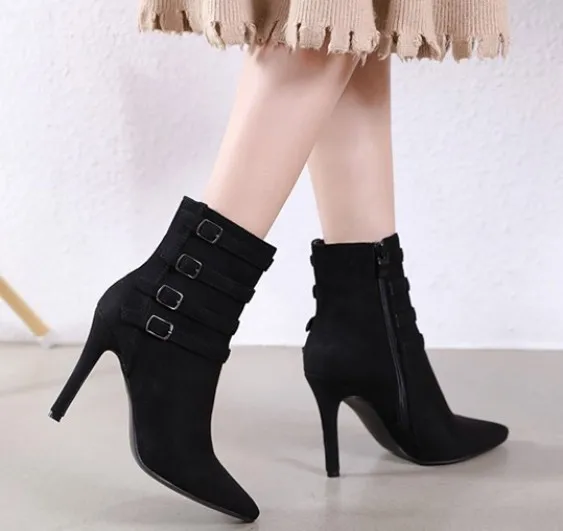 

Zipper Women's Rubber Boots Leather Booties Pointe Shoes Low Heels booties Rain Pointy Ladies Rock Summer Autumn High Heel